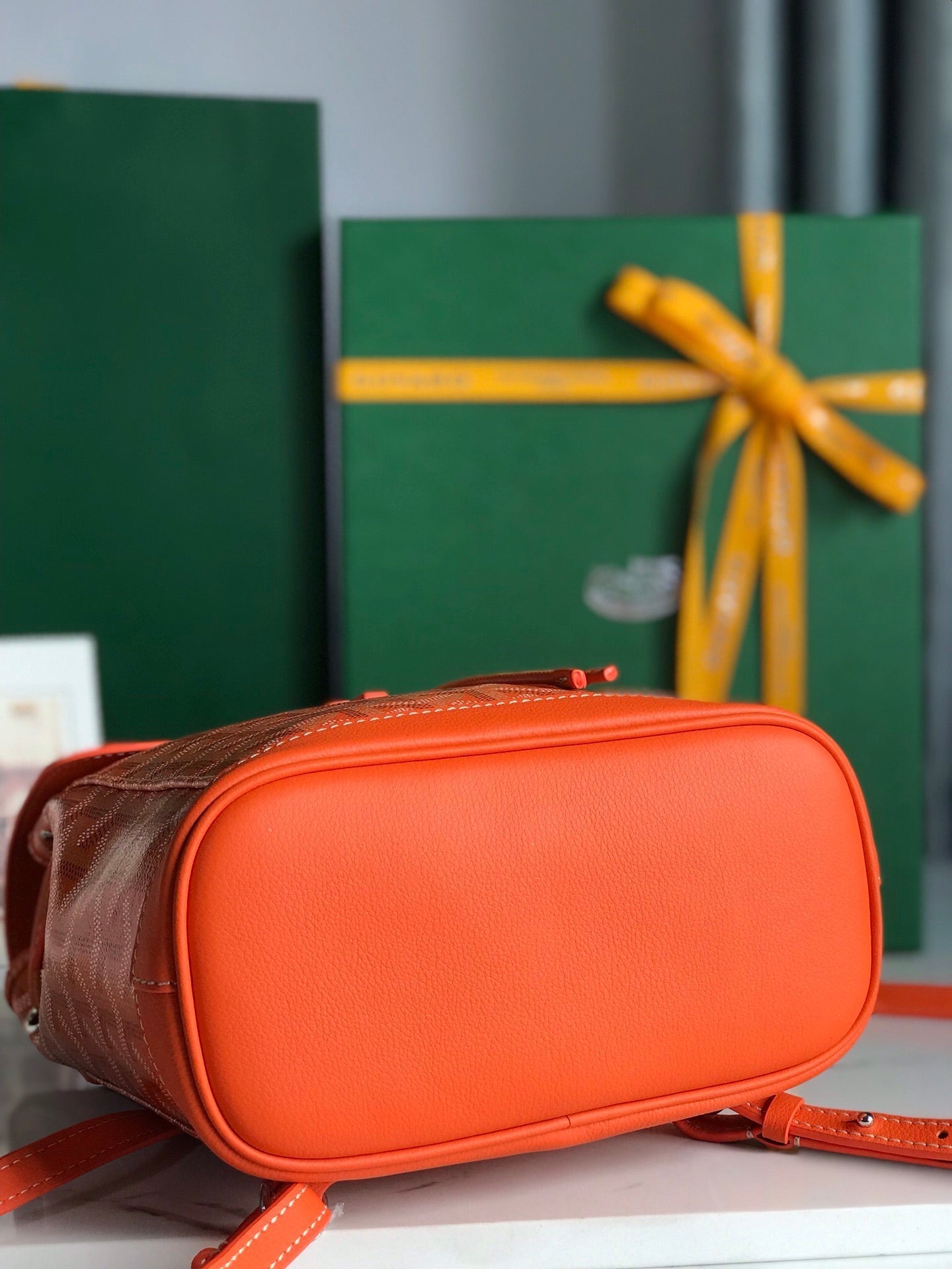 MOCHILA ALPIN MINI 21 DE PIEL DE CORDERO NARANJA Y LONA GOYARDINA
