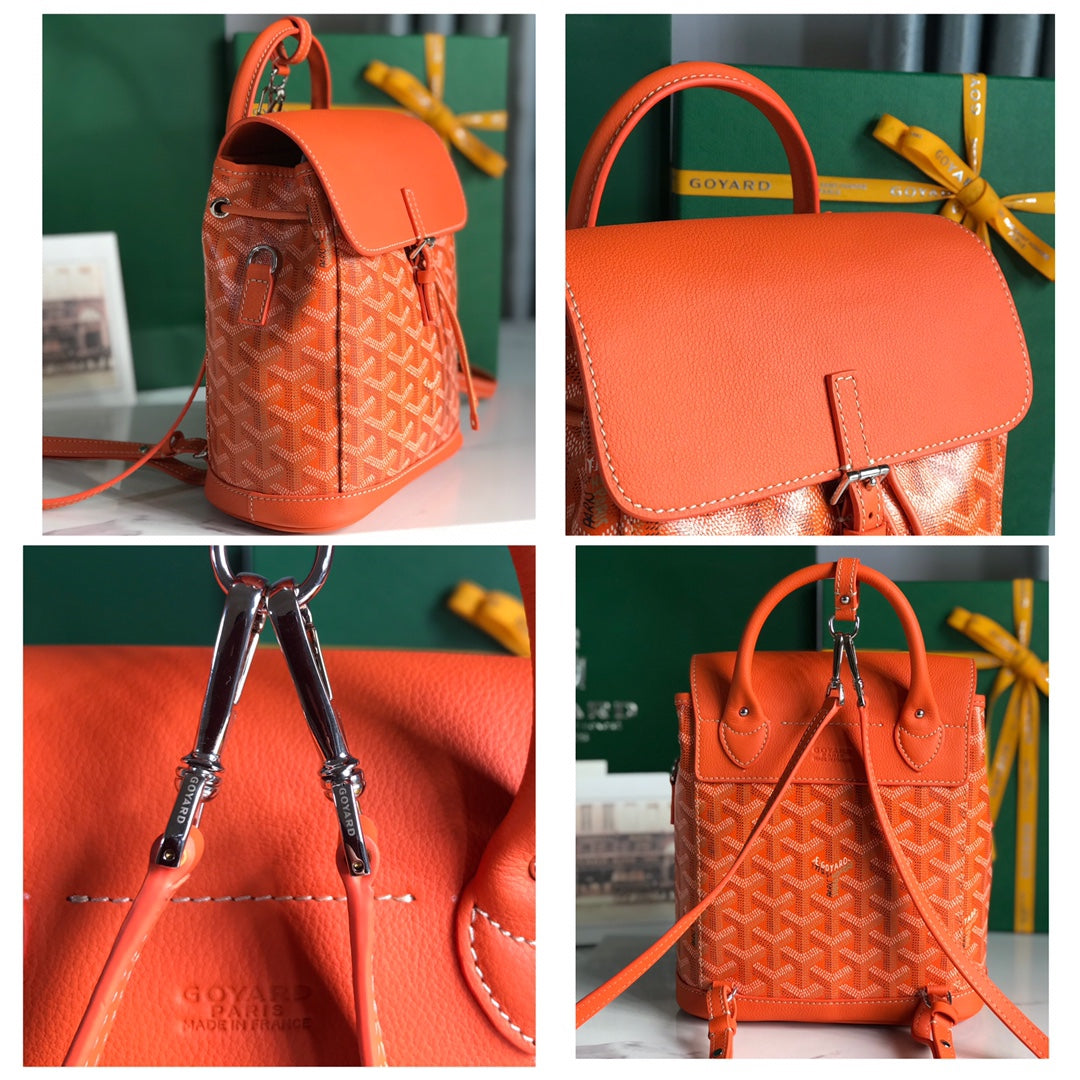 MOCHILA ALPIN MINI 21 DE PIEL DE CORDERO NARANJA Y LONA GOYARDINA