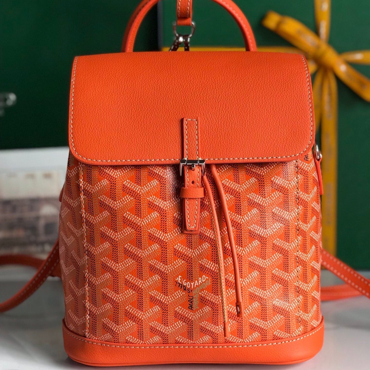 MOCHILA ALPIN MINI 21 DE PIEL DE CORDERO NARANJA Y LONA GOYARDINA
