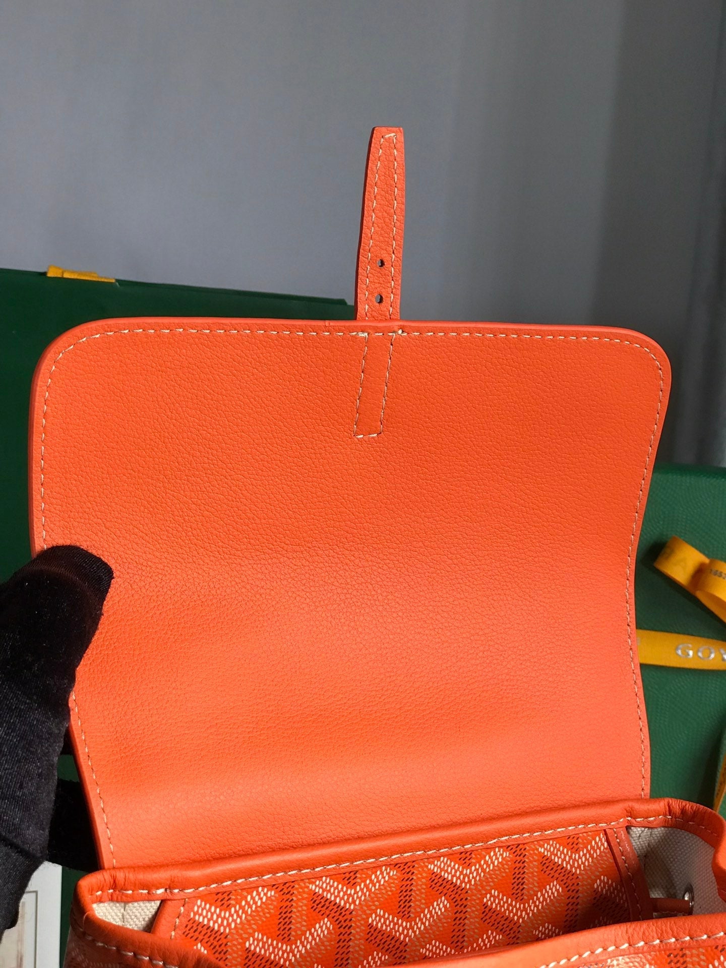 MOCHILA ALPIN MINI 21 DE PIEL DE CORDERO NARANJA Y LONA GOYARDINA