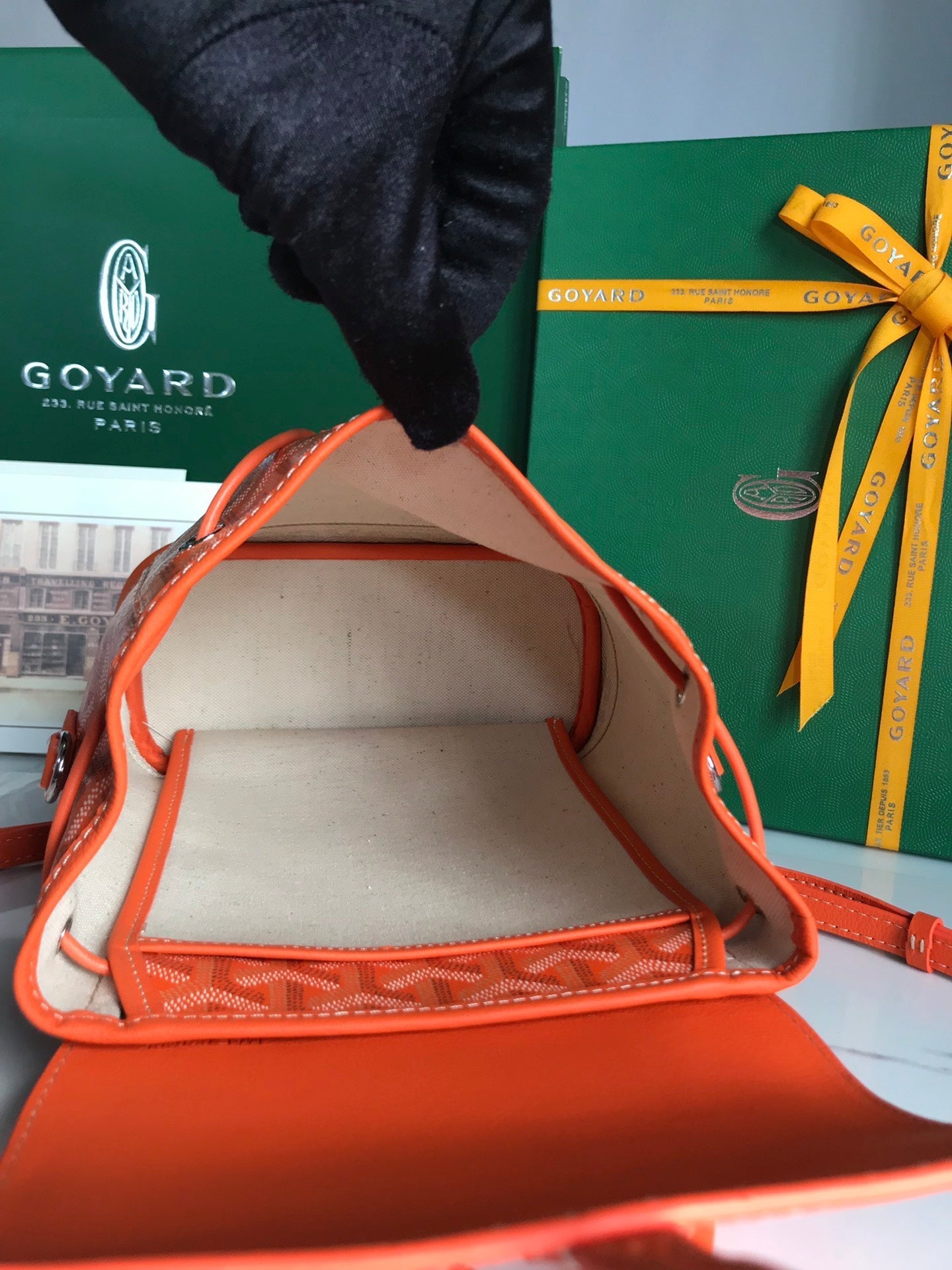 MOCHILA ALPIN MINI 21 DE PIEL DE CORDERO NARANJA Y LONA GOYARDINA