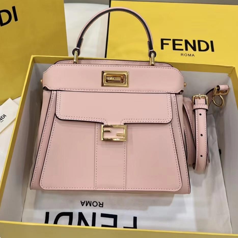 BOLSO FENDI PEEKABOO MINI 23 DE PIEL DE BECERRO ROSA CLARO CON HERRAJES DORADOS