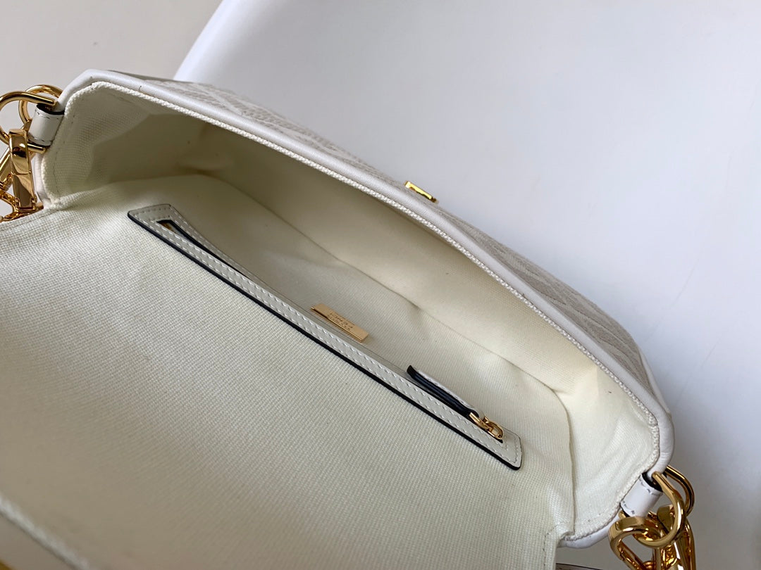 Bolso Fend Baguette de lona blanca 27 con bordado FF Ghw