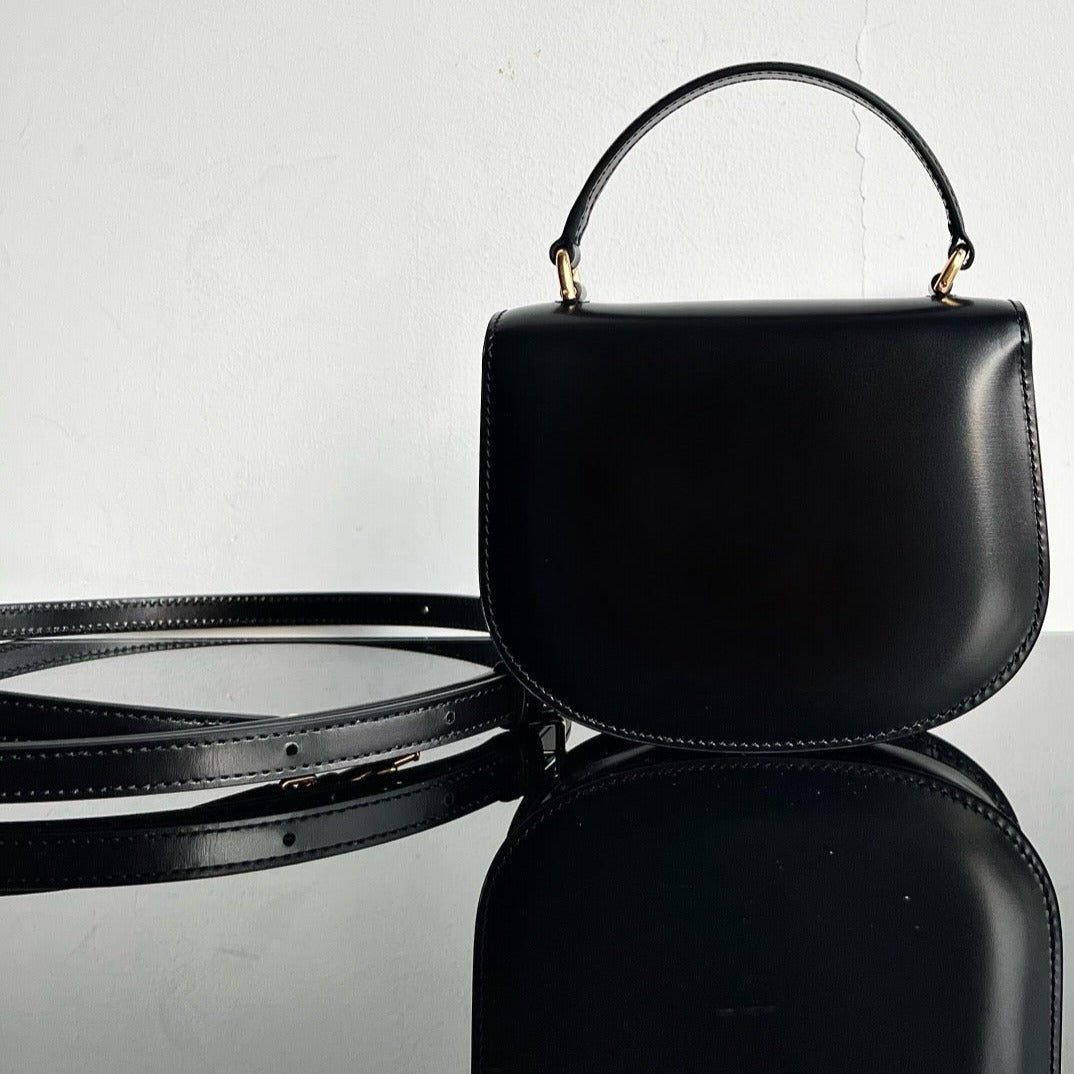 SAC À MAIN TRIOMPHE EN CUIR DE VEAU BRILLANT 18 NOIR