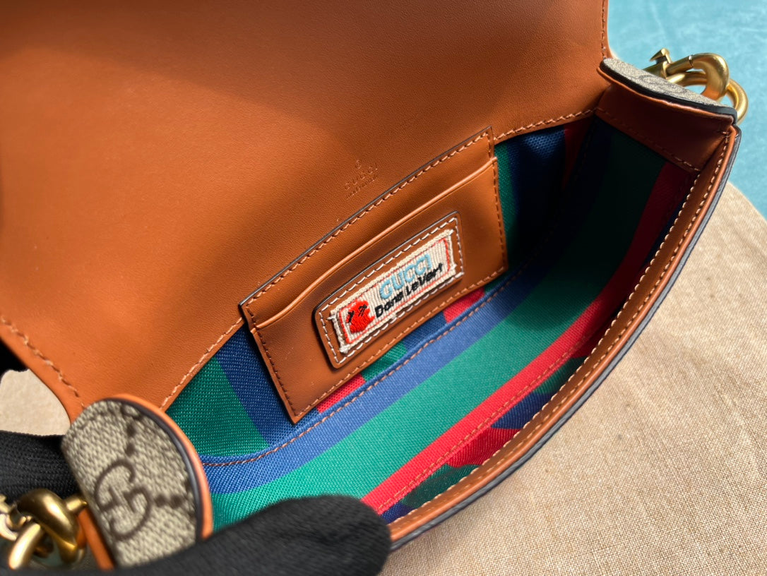 SAC À MAIN GG MINI 13 EN TOILE ROSE CLAIR ET BEIGE