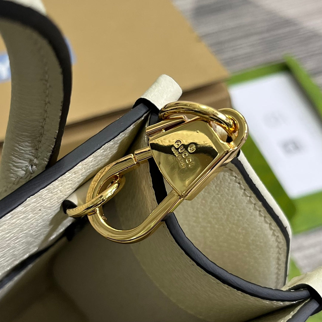 Sac fourre-tout GG MINI 20 imprimé animalier en toile beige et cuir de veau blanc