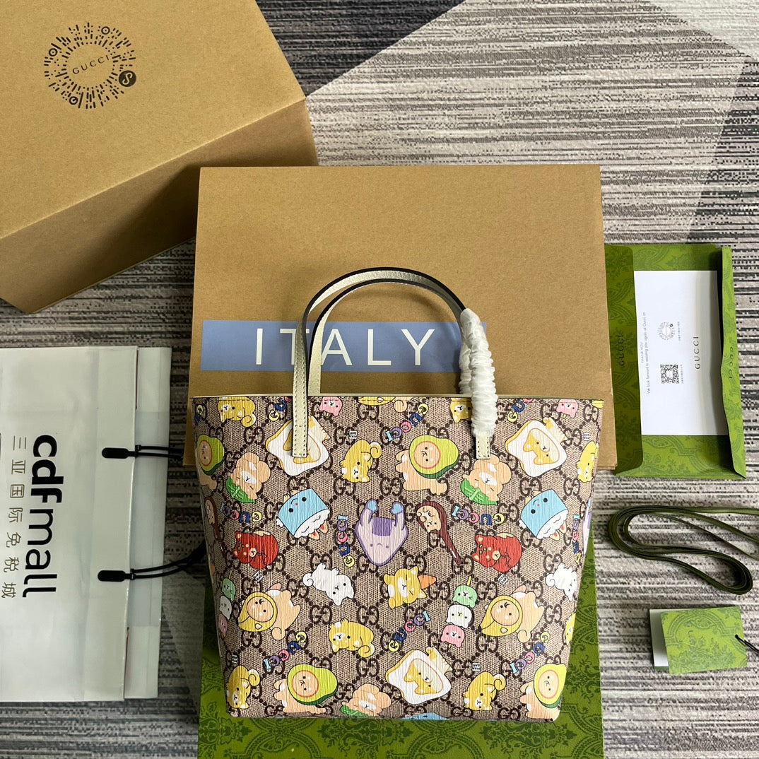 BOLSO TOTE GG PEQUEÑO 21 CON ESTAMPADO DE ANIMALES EN LONA BEIGE