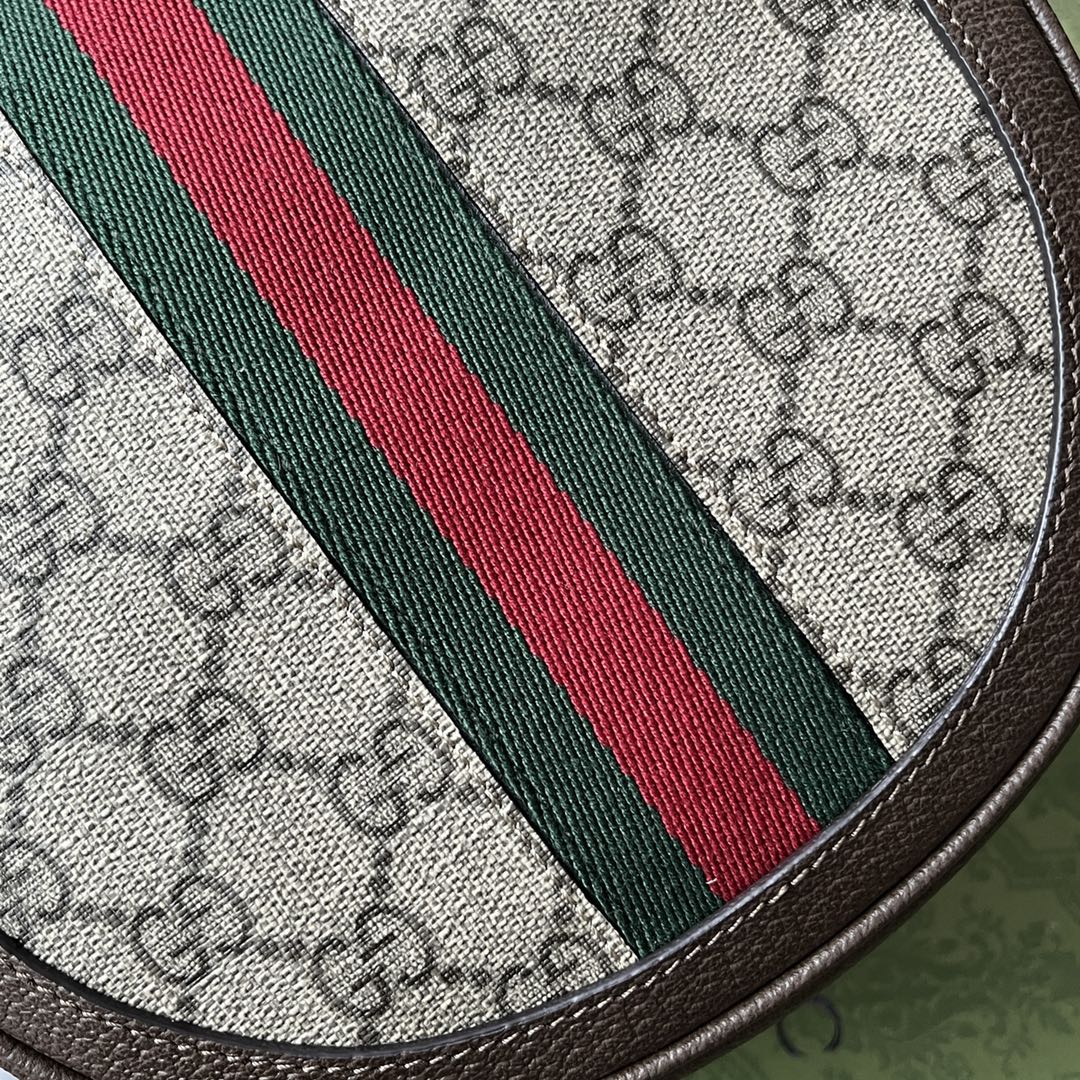 BOLSO DE HOMBRO OPHIDIA MINI 20 CON TRIBANDA EN MEZCLA DE LONA BEIGE ÉBANO Y PIEL DE BECERRO MARRÓN