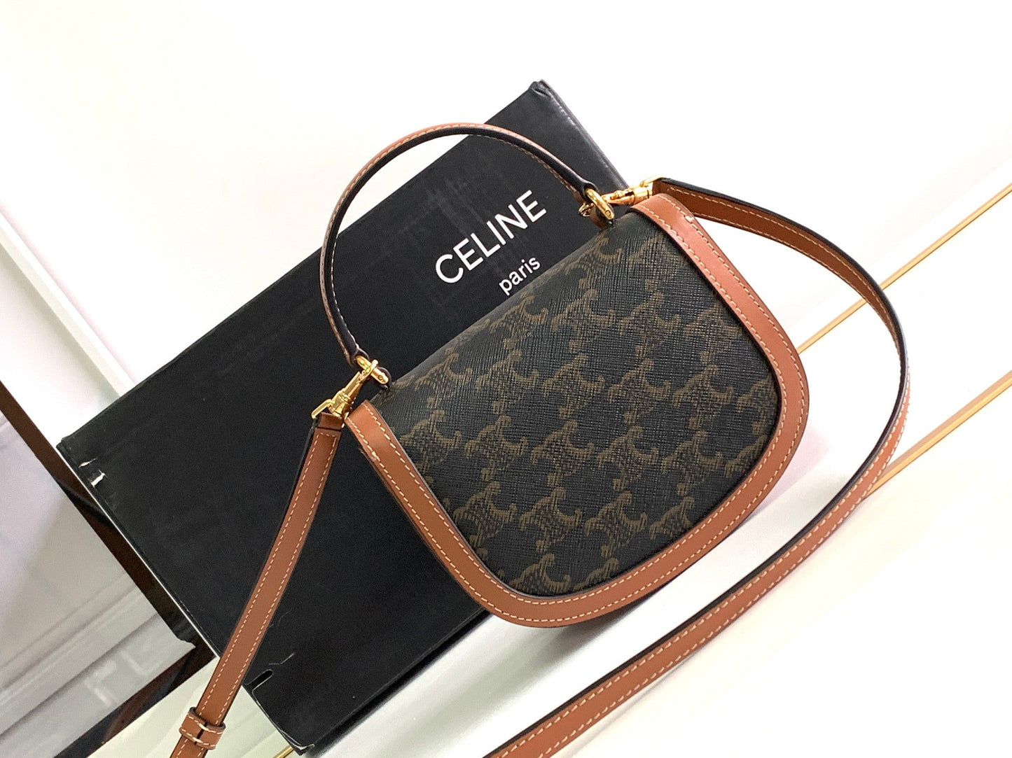 CADENA ADOLESCENTE BESACE TRIOMPHE 15,5 CM MONOGRAMA MARRÓN Y PIEL DE BECERRO TAN