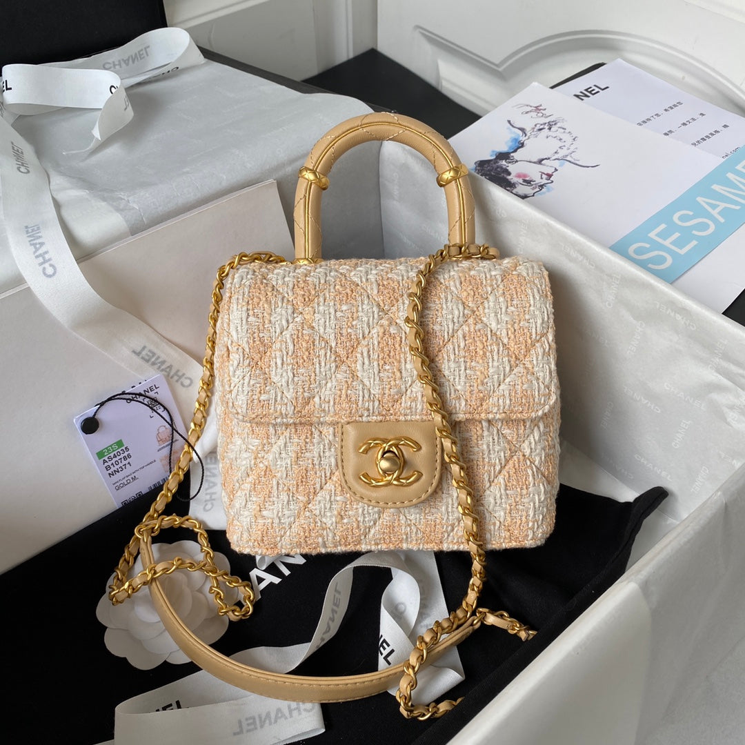Sac CC MINI 15 en tweed de laine blanc mélangé Merigold