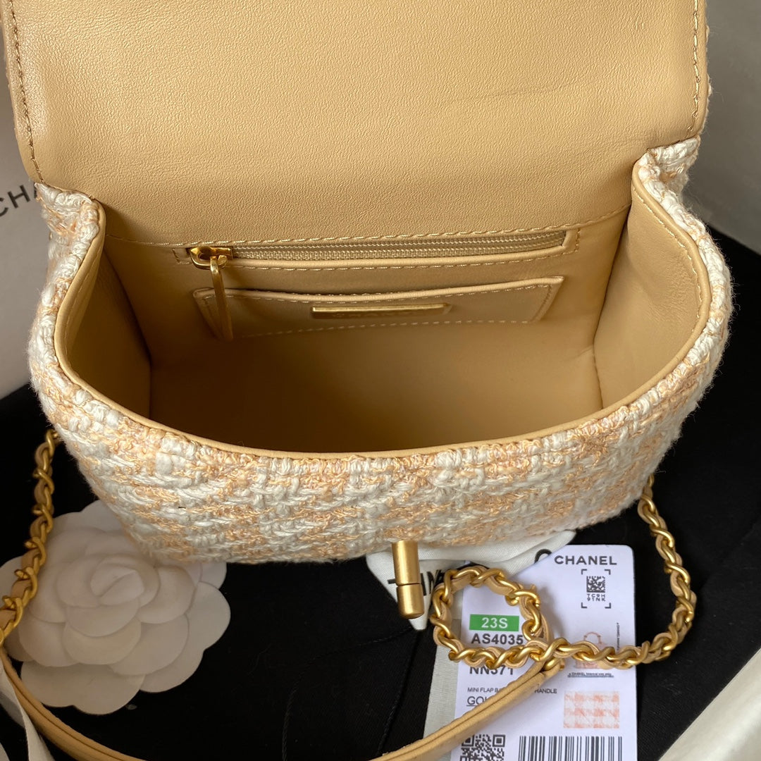 Sac CC MINI 15 en tweed de laine blanc mélangé Merigold