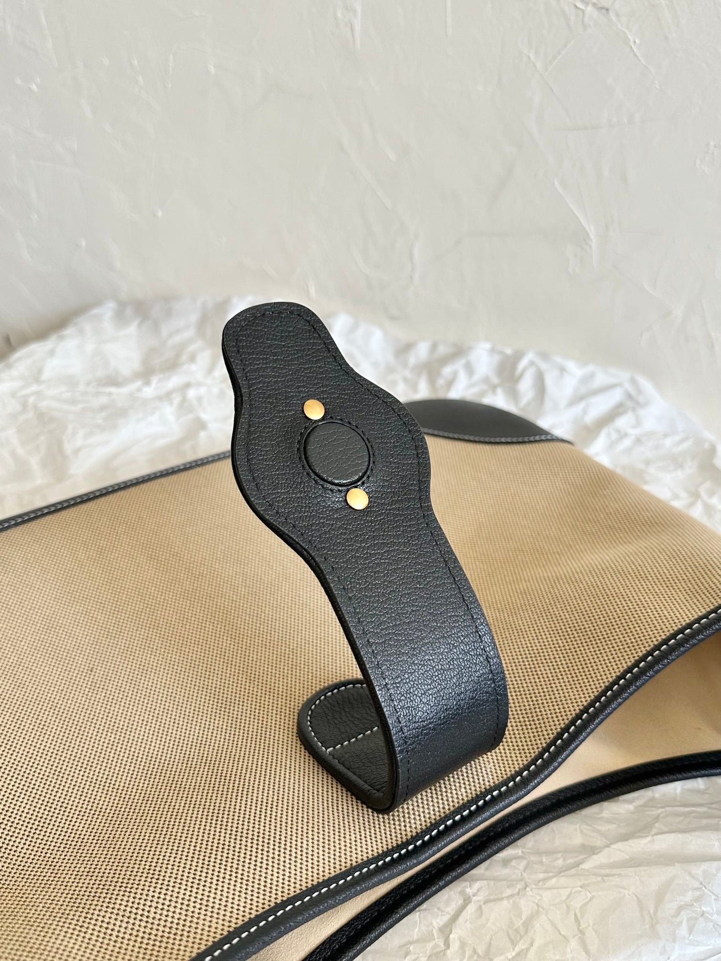 GRAND SAC APHRODITE 47 TOILE BEIGE ET CUIR DE VEAU NOIR