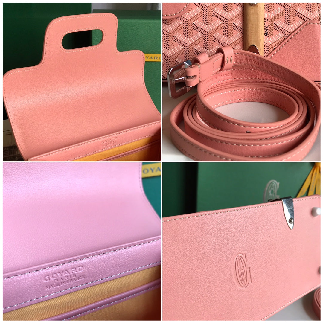 BOLSO SA?GON PM 28 EN LONA GOYARDINE ROSA BEBÉ Y PIEL DE BECERRO