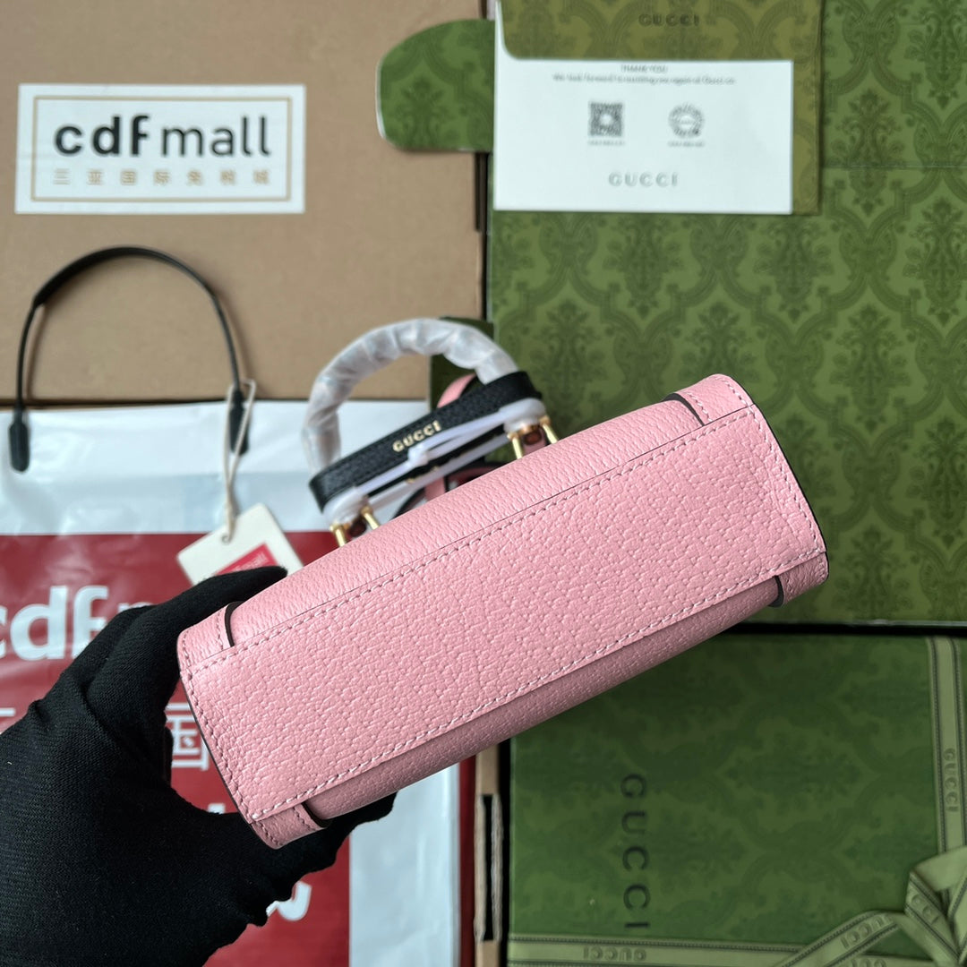 Sac cabas Diana 19 en cuir d'agneau rose avec anse en bambou