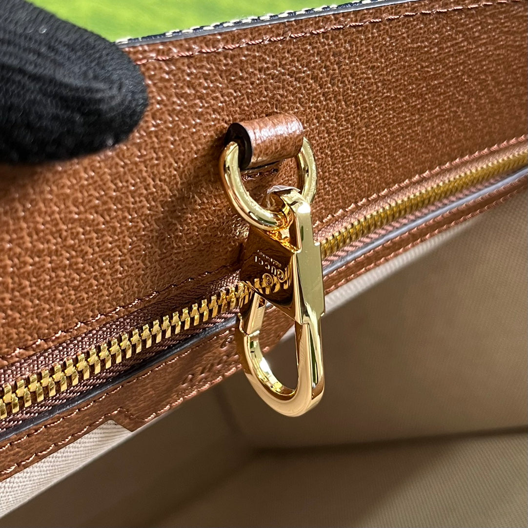 Grand sac cabas GG 37 en toile grise et cuir de veau marron