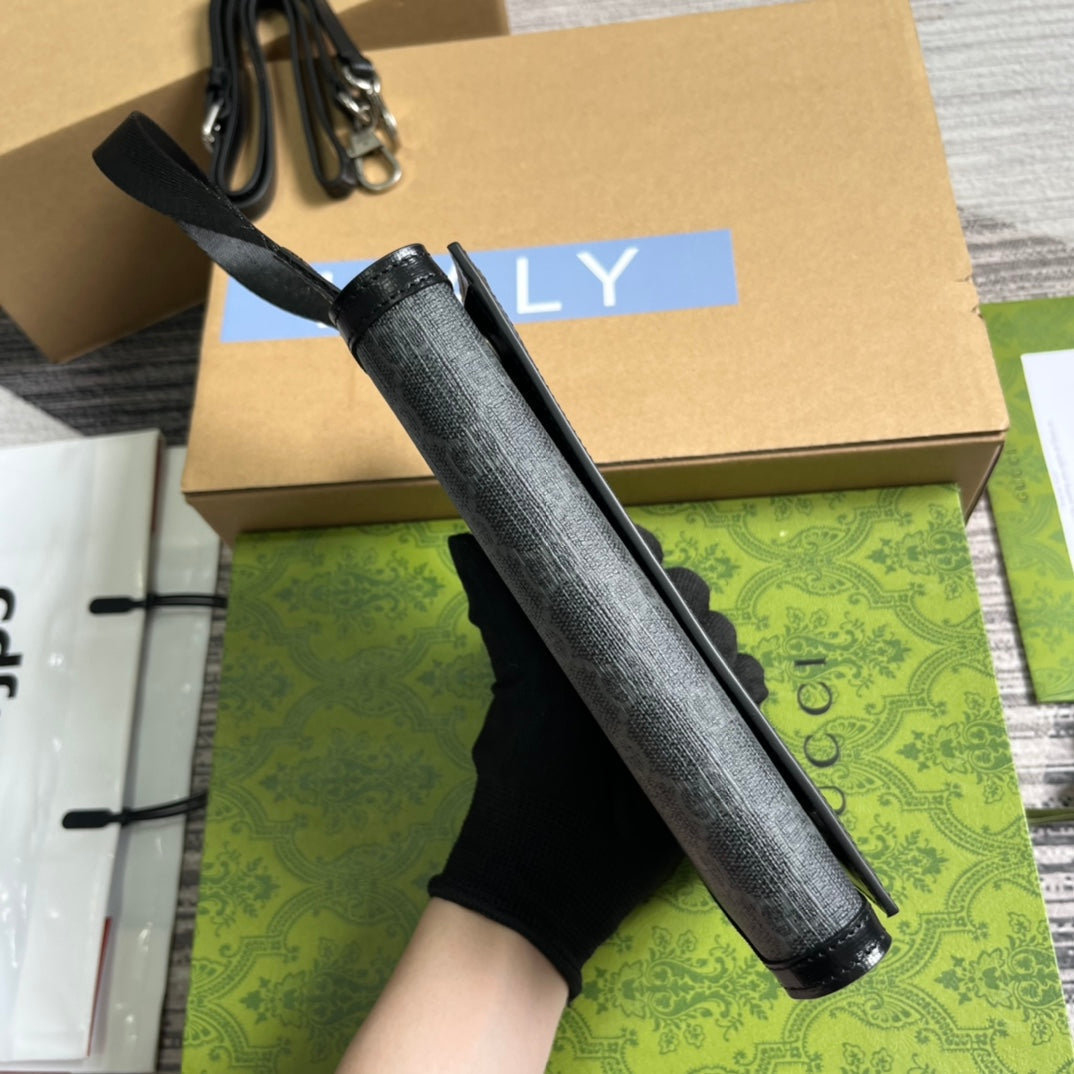 Pochette à fermoir GG 20 en toile noire et cuir de veau