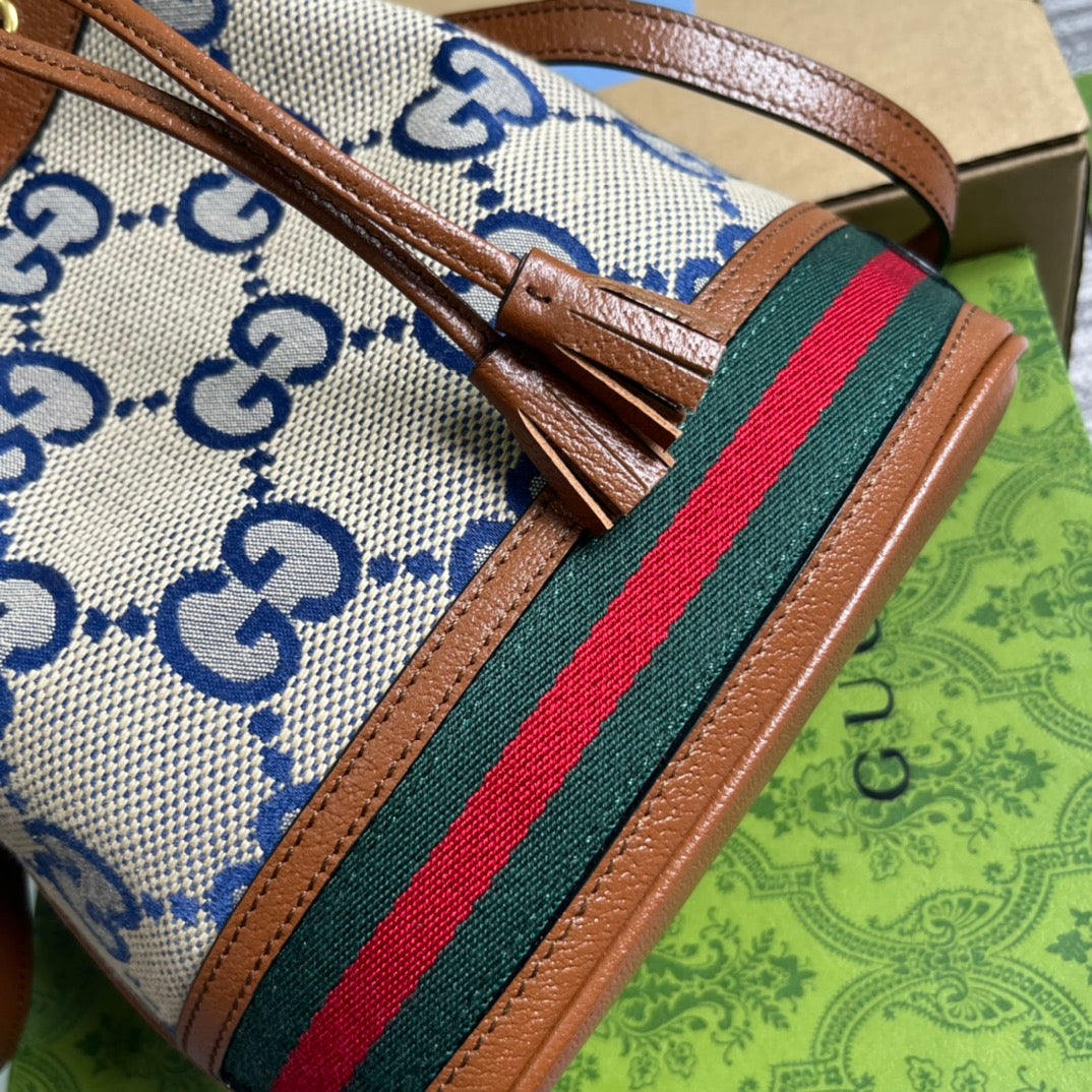 BOLSO CUBO GG OPHIDIA PEQUEÑO DE 26 LONA BEIGE Y PIEL DE BECERRO MARRÓN