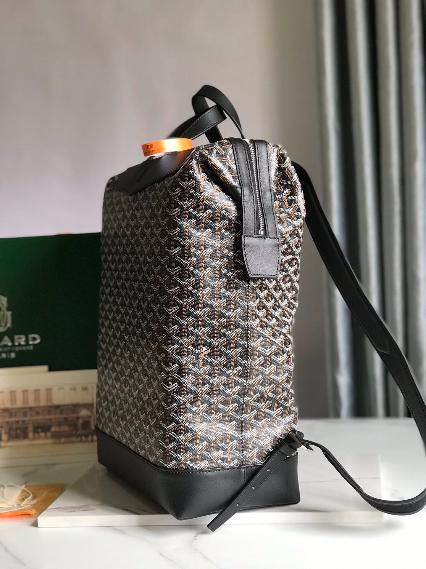 MOCHILA CISALPIN 43 EN LONA GOYARDINE NEGRA Y PIEL DE BECERRO