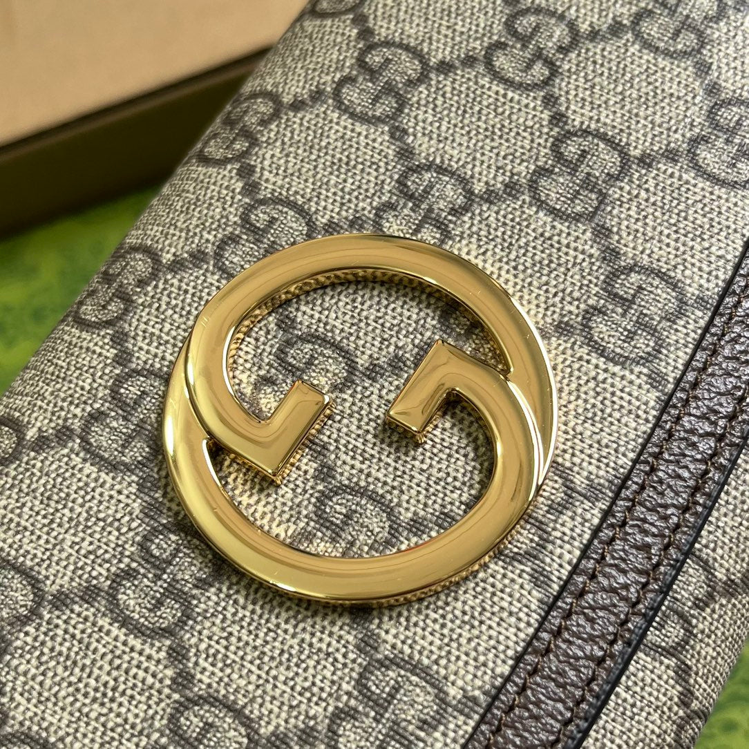 BOLSO DE HOMBRO BLONDIE 21 EN LONA BEIGE CON MONOGRAMA Y RIBETE DE PIEL DE BECERRO MARRÓN OSCURO CON HERRAJES DORADOS