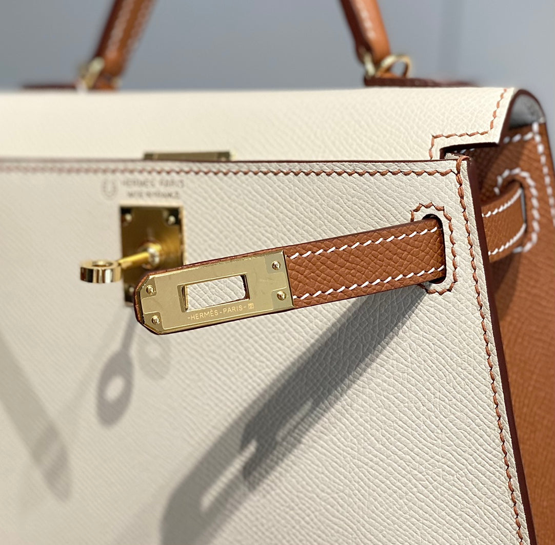 HM Mini Kelly 19 cm Crema Oro Epsom Herrajes Plata