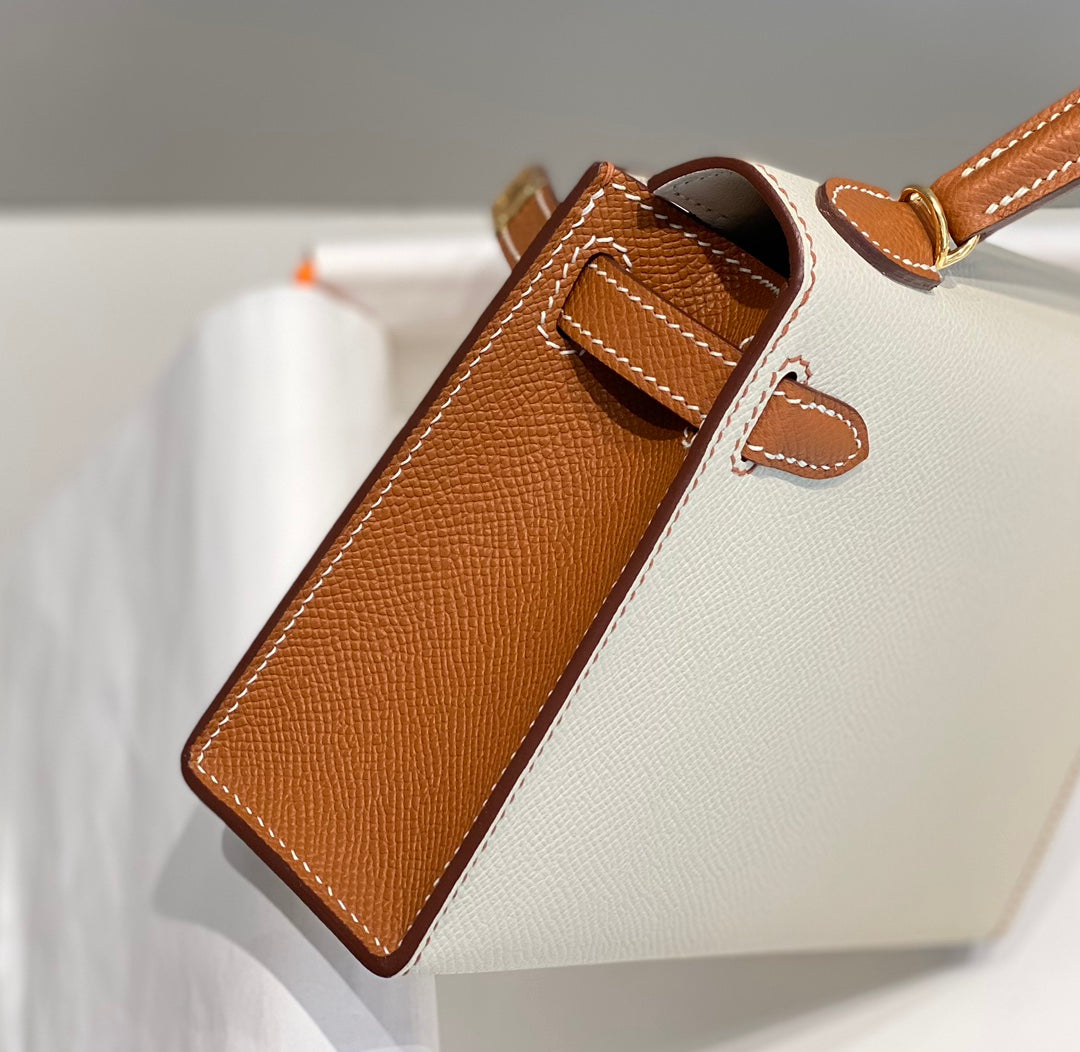 HM Mini Kelly 19 cm Crema Oro Epsom Herrajes Plata