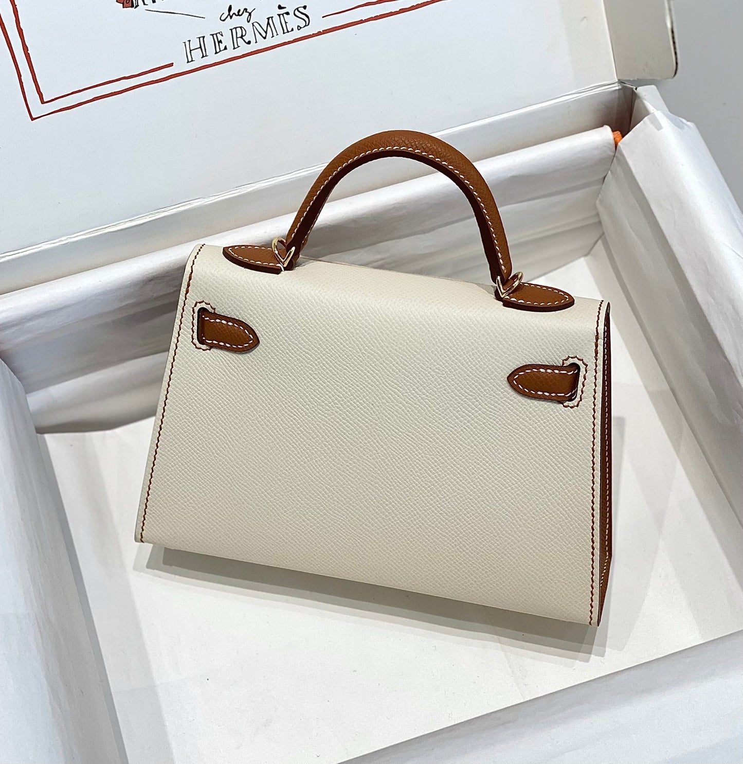 HM Mini Kelly 19 cm Crema Oro Epsom Herrajes Plata