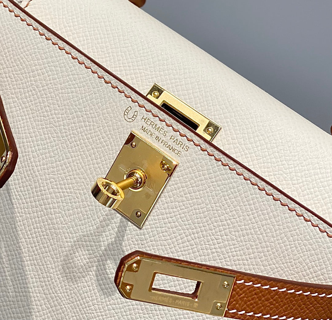 HM Mini Kelly 19 cm Crema Oro Epsom Herrajes Plata