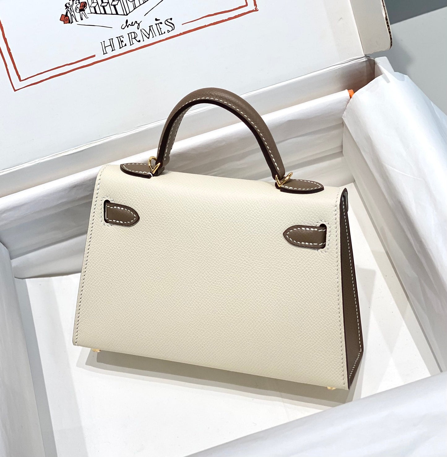 HM Mini Kelly 19 cm Crema Etoupe Epsom Herrajes dorados