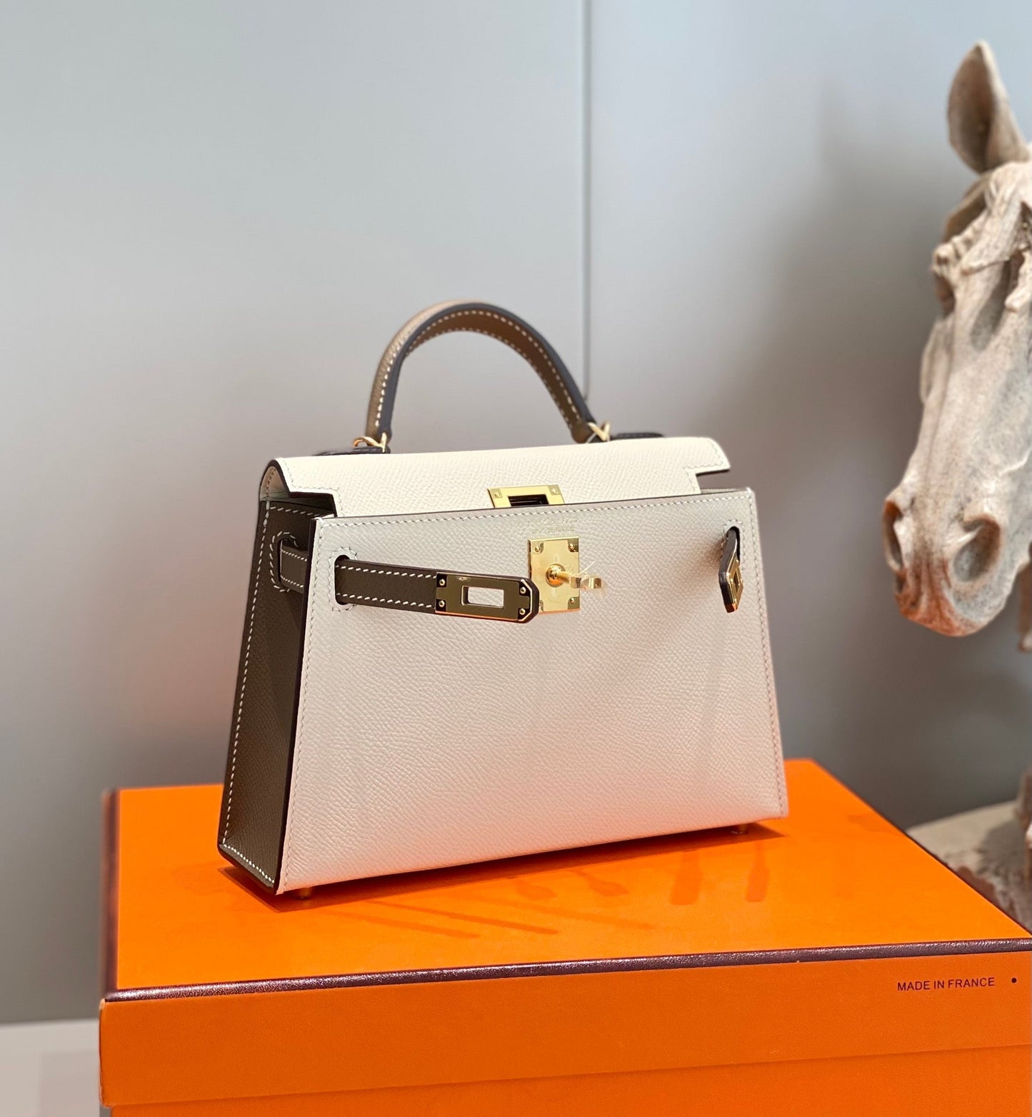 HM Mini Kelly 19 cm Crema Etoupe Epsom Herrajes dorados