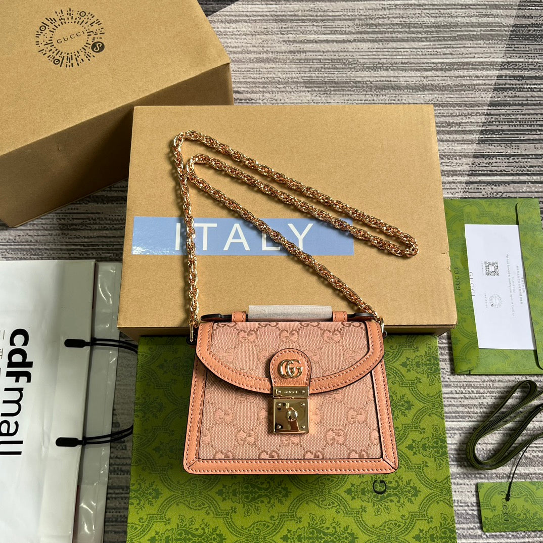 BOLSO DE MANO GG OPHIDIA MINI 17 DE LONA ROSA CLARO