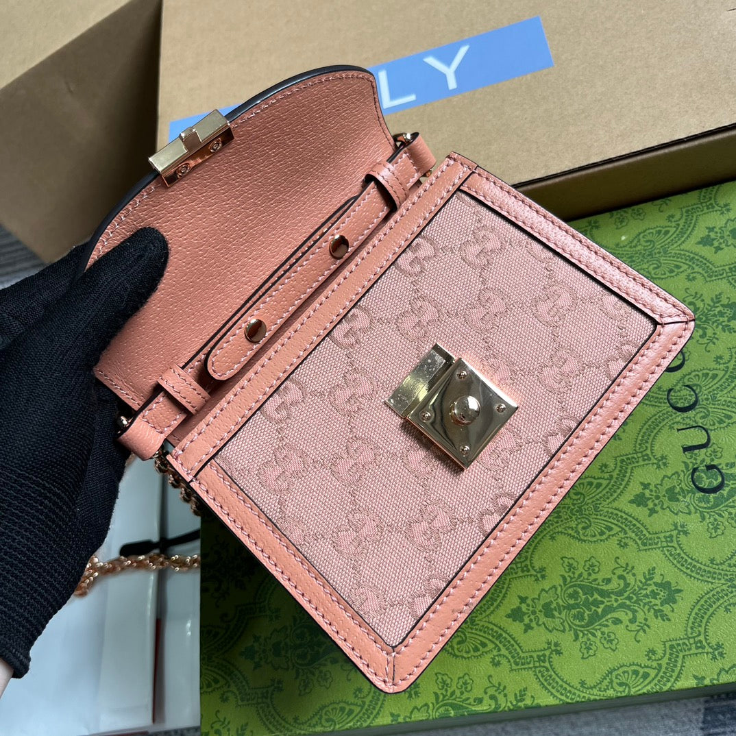 BOLSO DE MANO GG OPHIDIA MINI 17 DE LONA ROSA CLARO