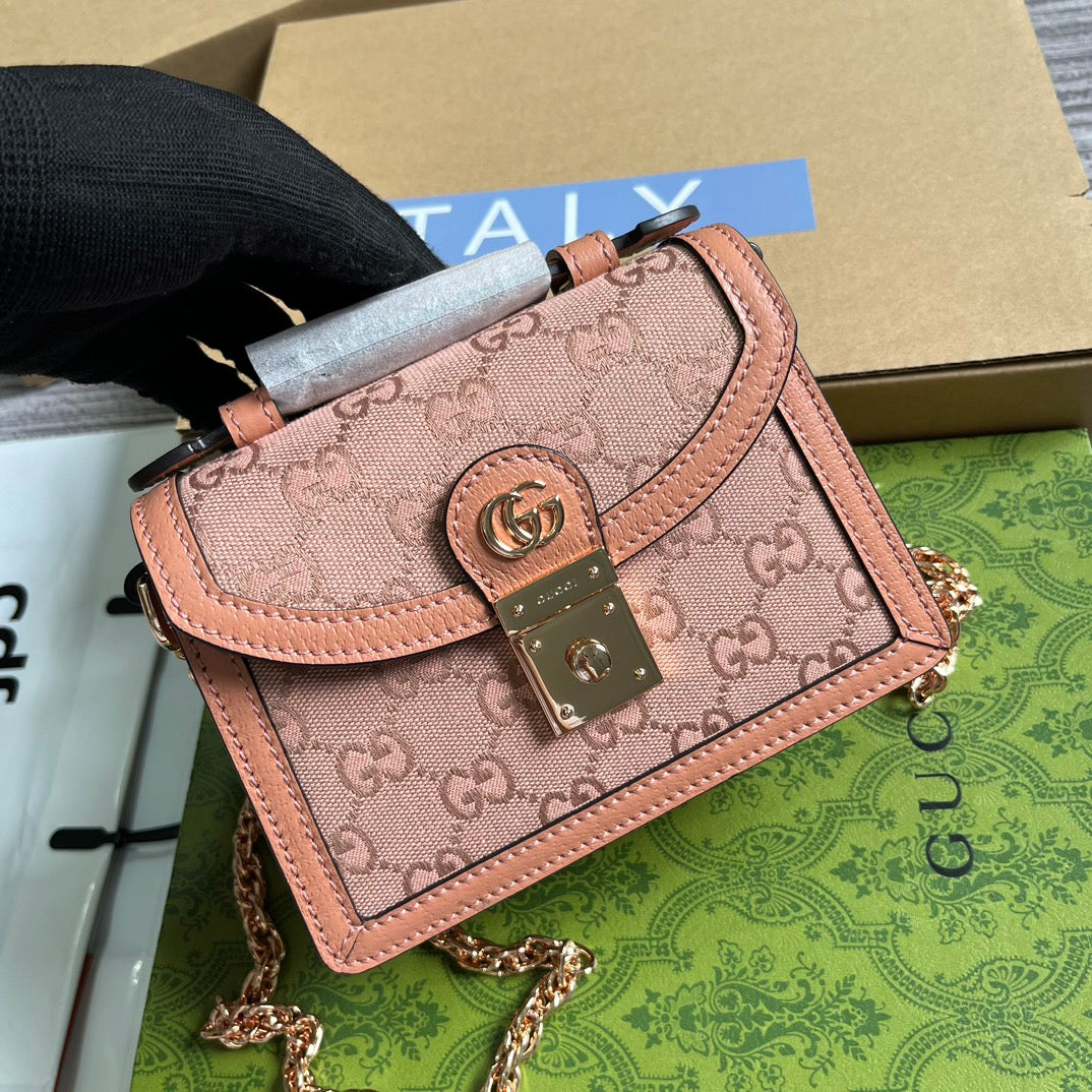 BOLSO DE MANO GG OPHIDIA MINI 17 DE LONA ROSA CLARO