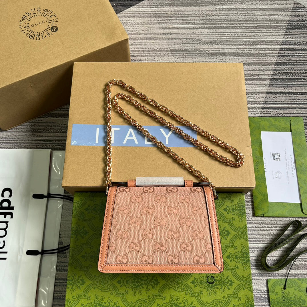 BOLSO DE MANO GG OPHIDIA MINI 17 DE LONA ROSA CLARO