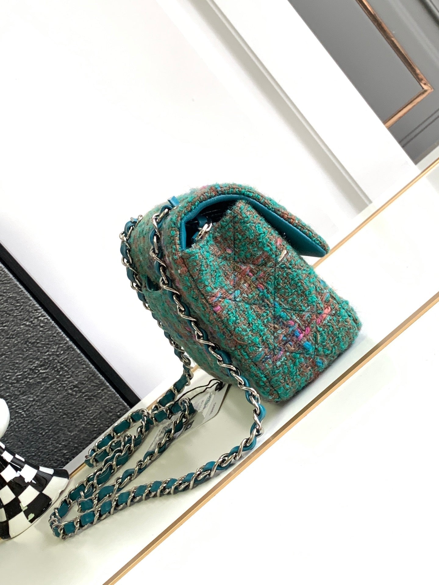 SAC CLASSIQUE CC MEDIUM 20 EN TWEED DE LAINE GREEN FOREST