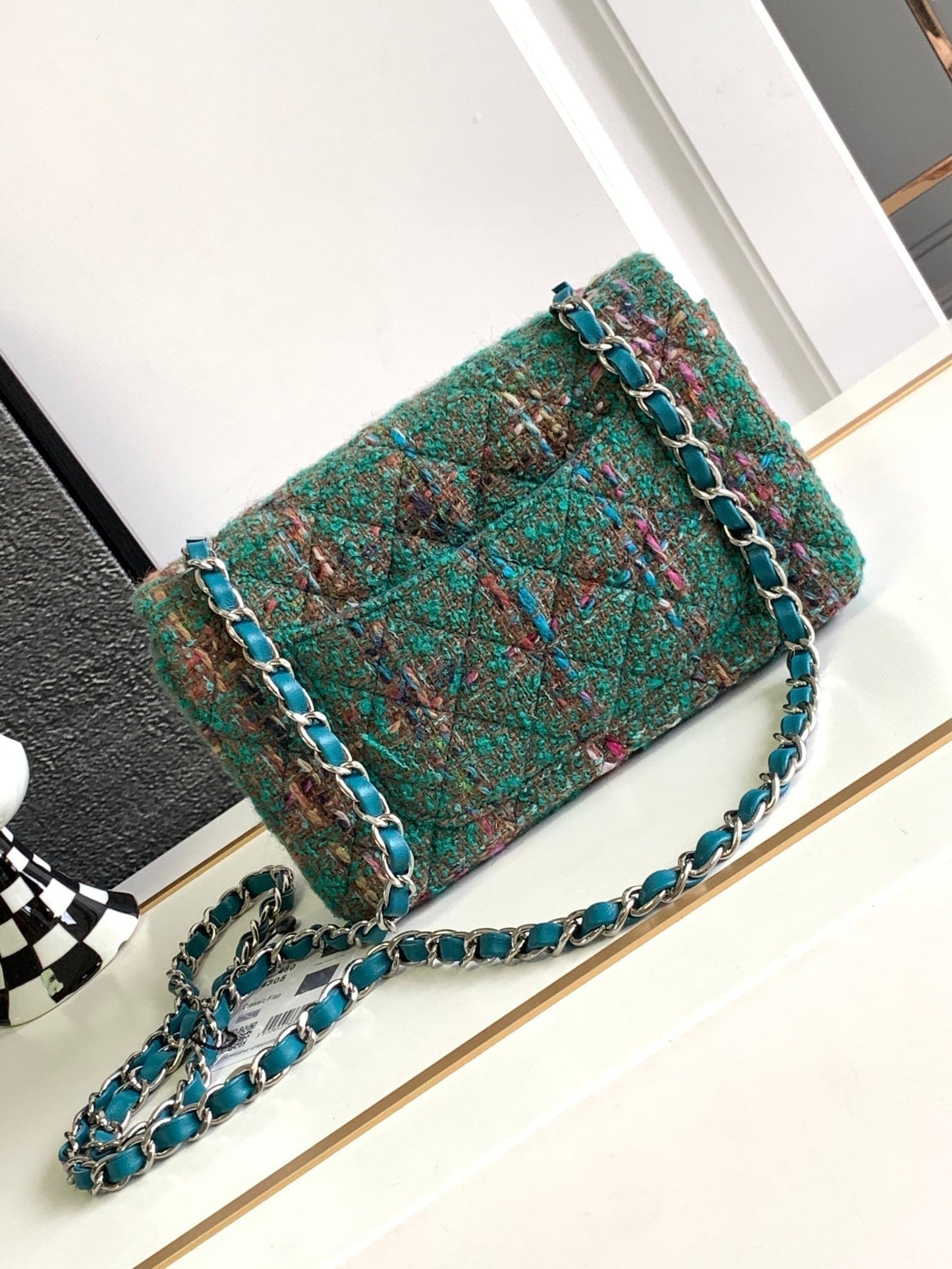 SAC CLASSIQUE CC MEDIUM 20 EN TWEED DE LAINE GREEN FOREST