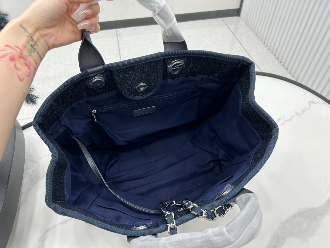 Sac CC Deauville Tweed Cuir Noir Quincaillerie Argentée 22