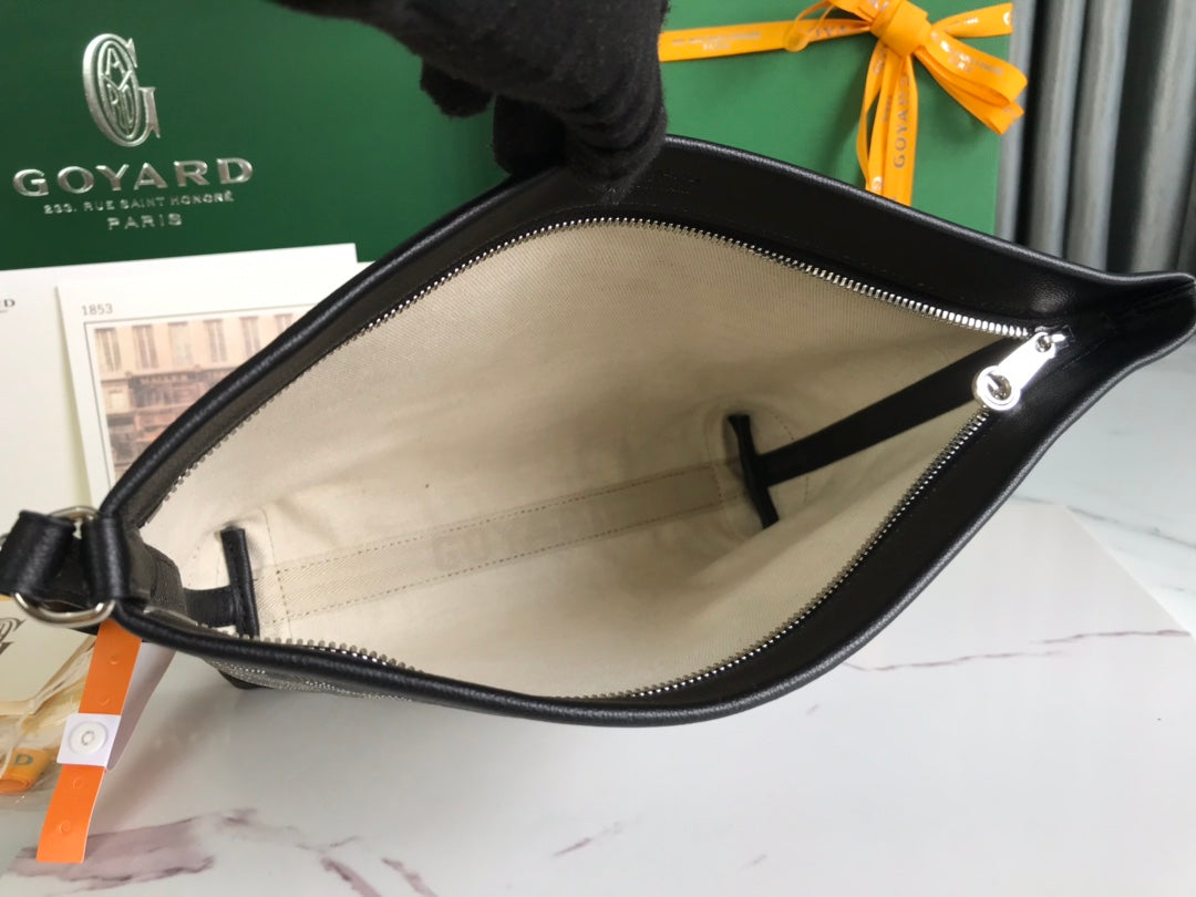 BOLSA CONTI 24 EN PIEL DE CORDERO NEGRA Y LONA GOYARDINE