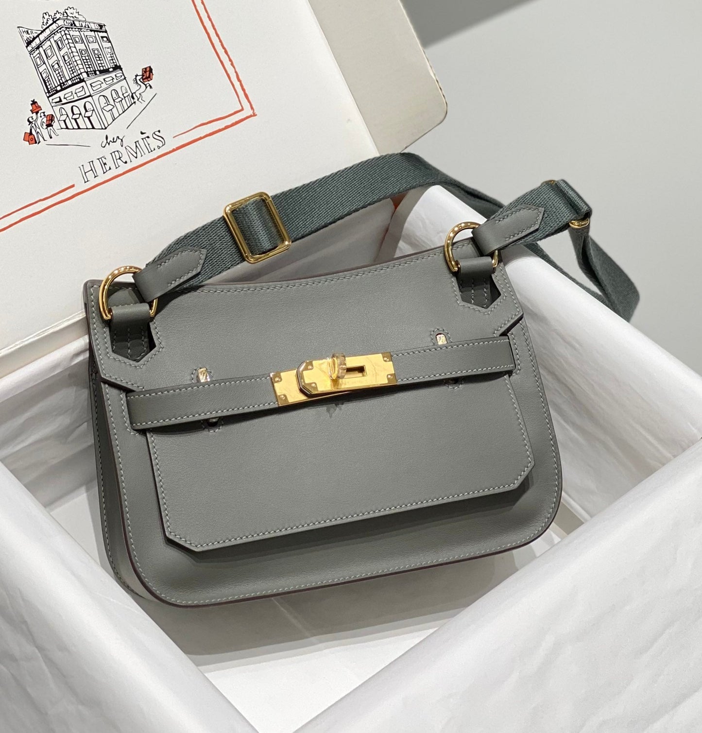 BOLSO BANDOLERA KELLY DE 23 CM DE PIEL GRIS JYPSIERE GHW