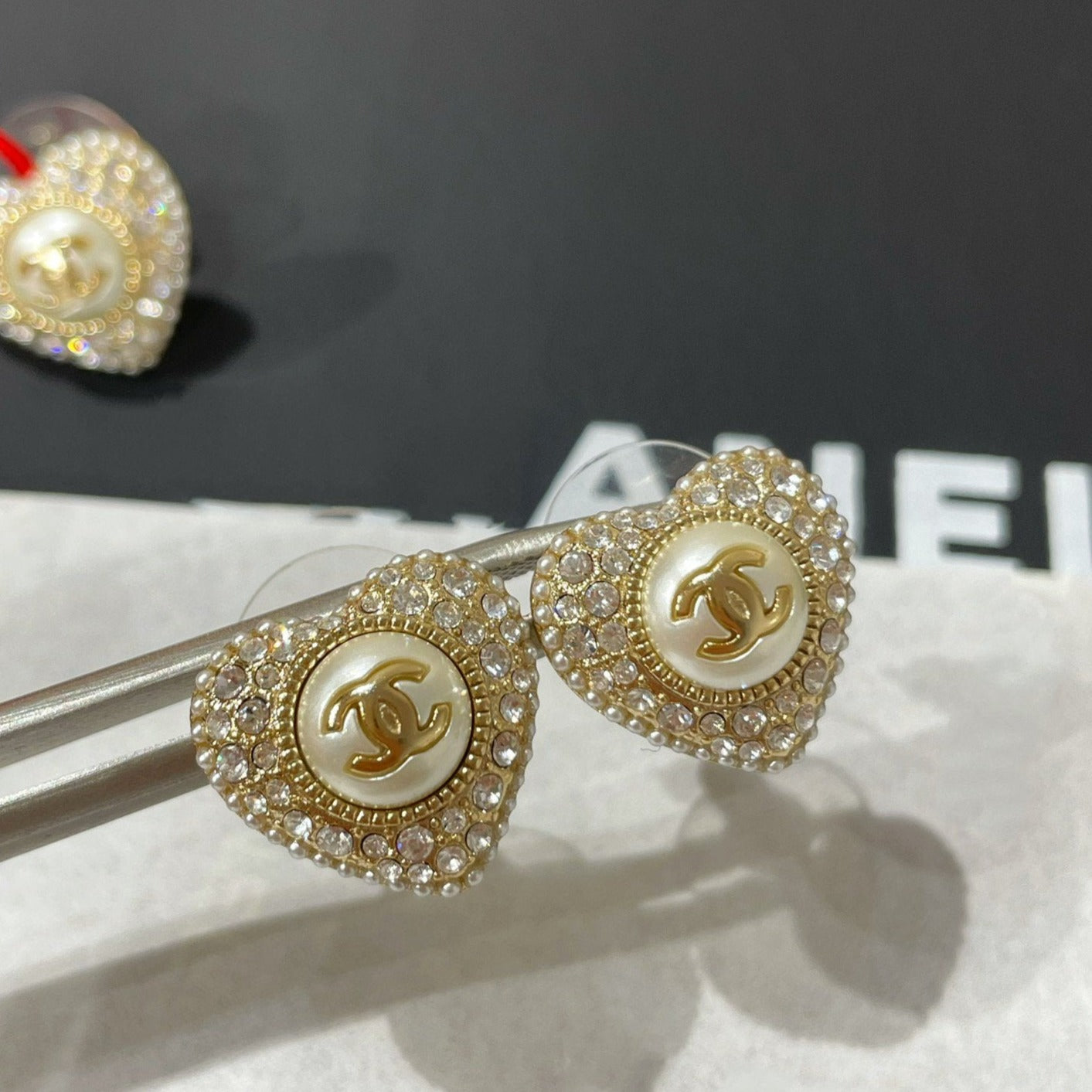 Pendientes de botón con forma de corazón de diamantes cc