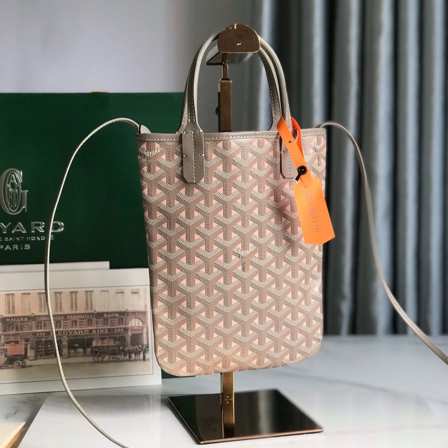 SAC POITIERS CLAIRE-VOIE 24 EN TOILE GOYARDINE ROSE MIX GRIS ET CUIR DE VEAU
