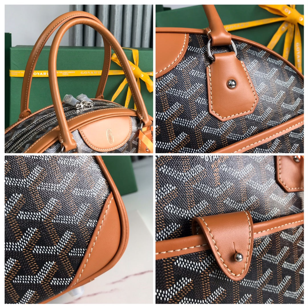 BOLSO SAINT JEANNE 35 EN LONA GOYARDINE MARRÓN Y PIEL DE BECERRO