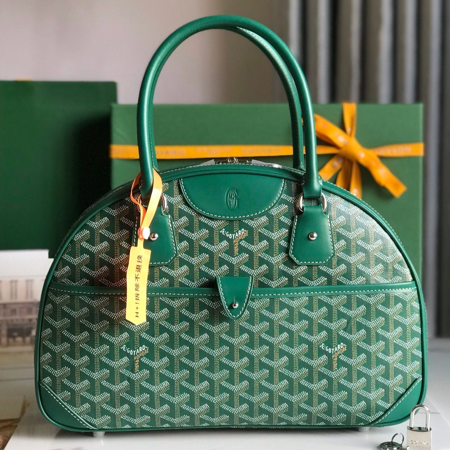 BOLSO SAINT JEANNE 35 EN LONA GOYARDINE VERDE Y PIEL DE BECERRO