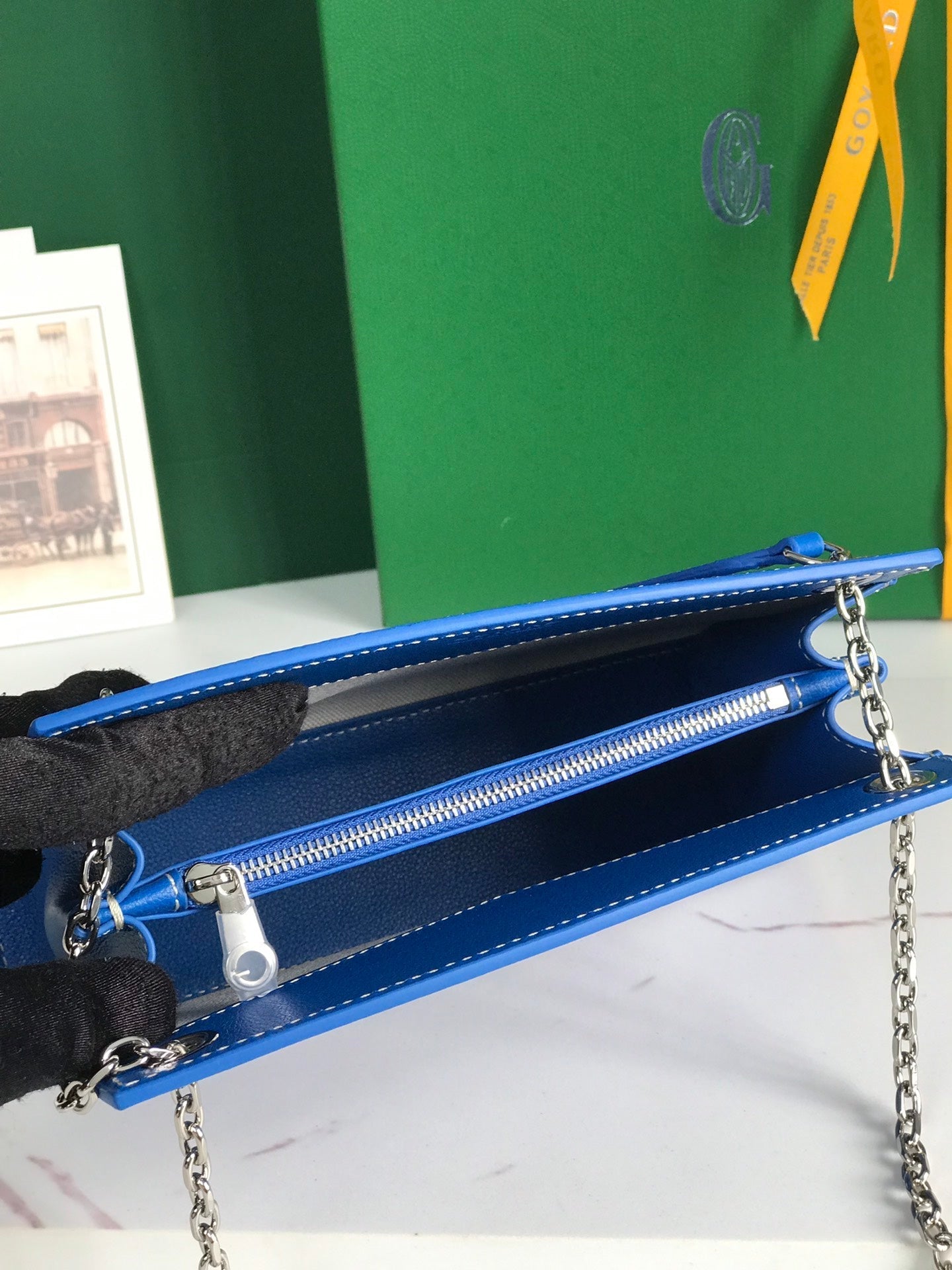MINI BOLSO ROUETTE STRUCTUR¨¦ 21 EN LONA GOYARDINE AZUL ZAFIRO Y PIEL DE BECERRO