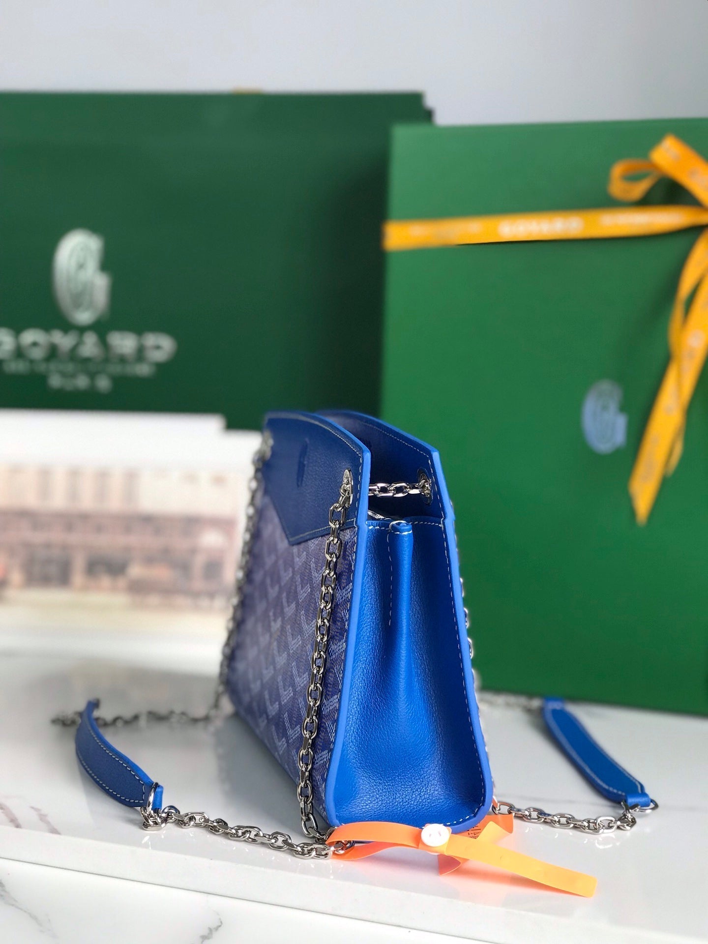 MINI BOLSO ROUETTE STRUCTUR¨¦ 21 EN LONA GOYARDINE AZUL ZAFIRO Y PIEL DE BECERRO