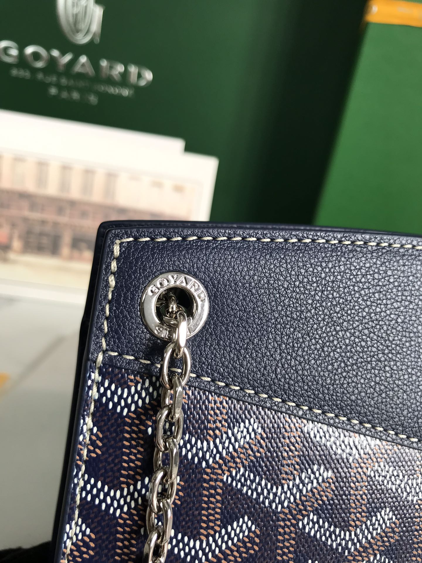 MINI BOLSO ROUETTE STRUCTUR¨¦ 21 EN LONA GOYARDINE AZUL MARINO Y PIEL DE BECERRO
