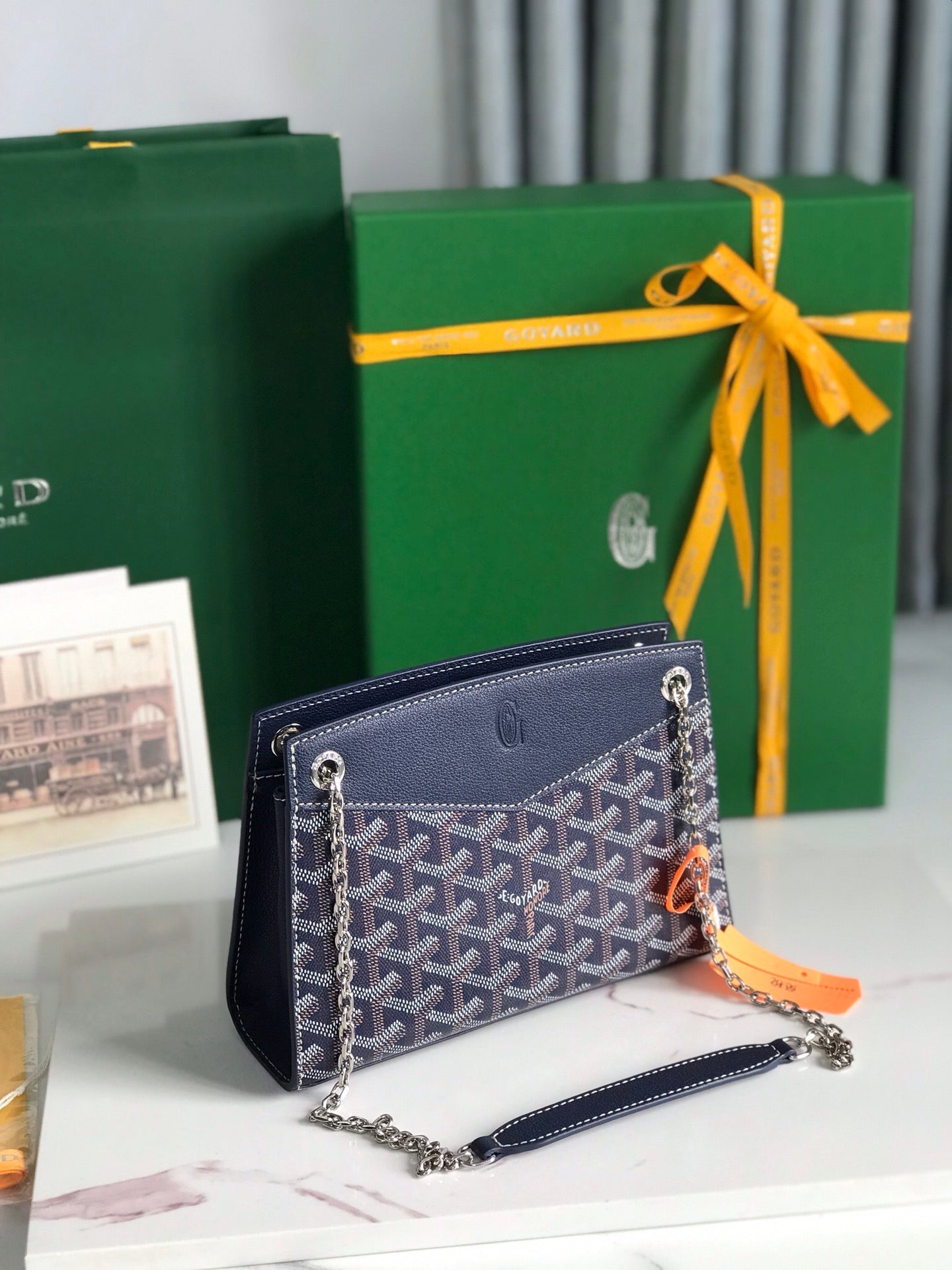 MINI BOLSO ROUETTE STRUCTUR¨¦ 21 EN LONA GOYARDINE AZUL MARINO Y PIEL DE BECERRO
