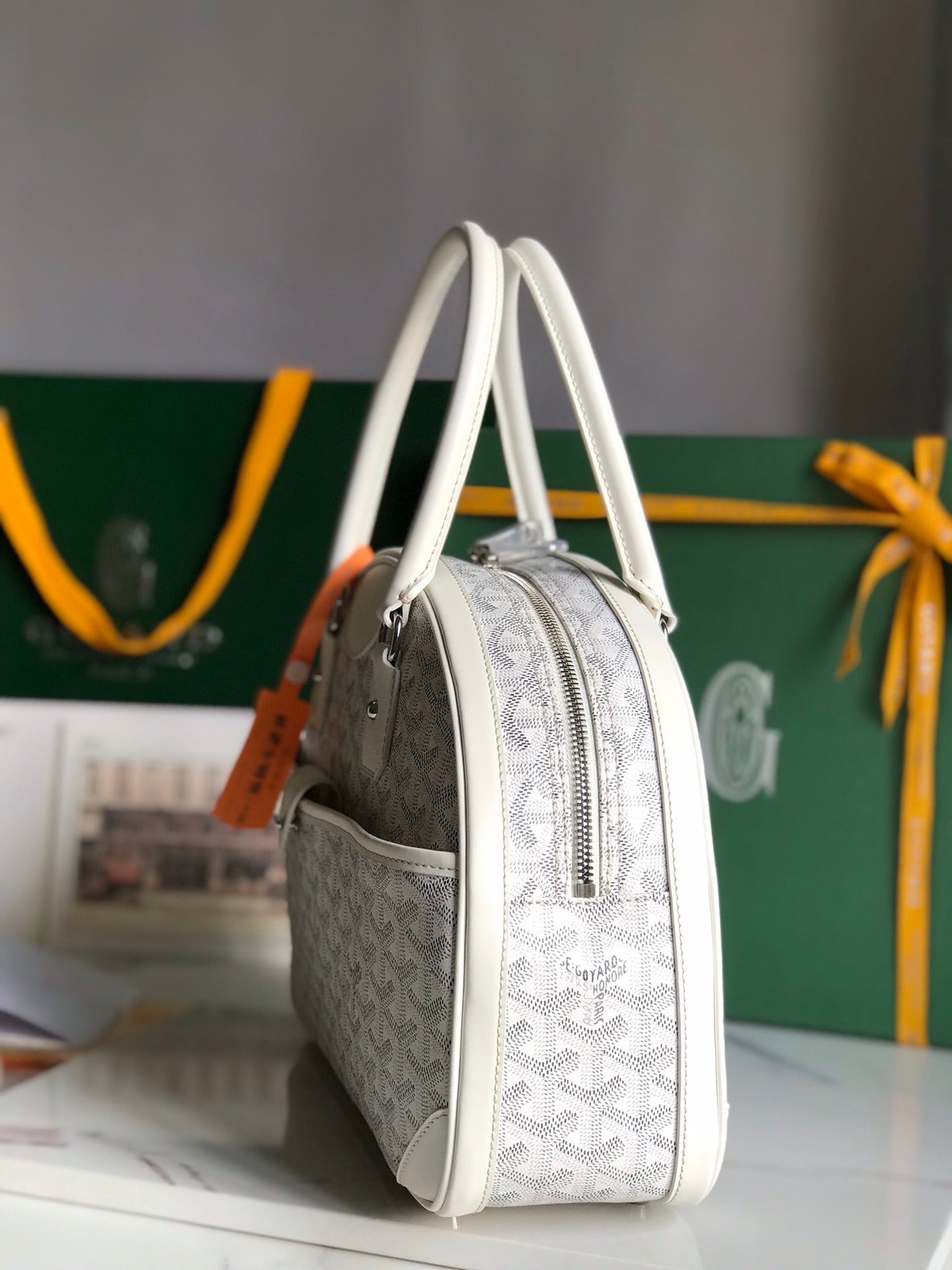 BOLSO SAINT JEANNE 35 EN LONA GOYARDINE BLANCA Y PIEL DE BECERRO