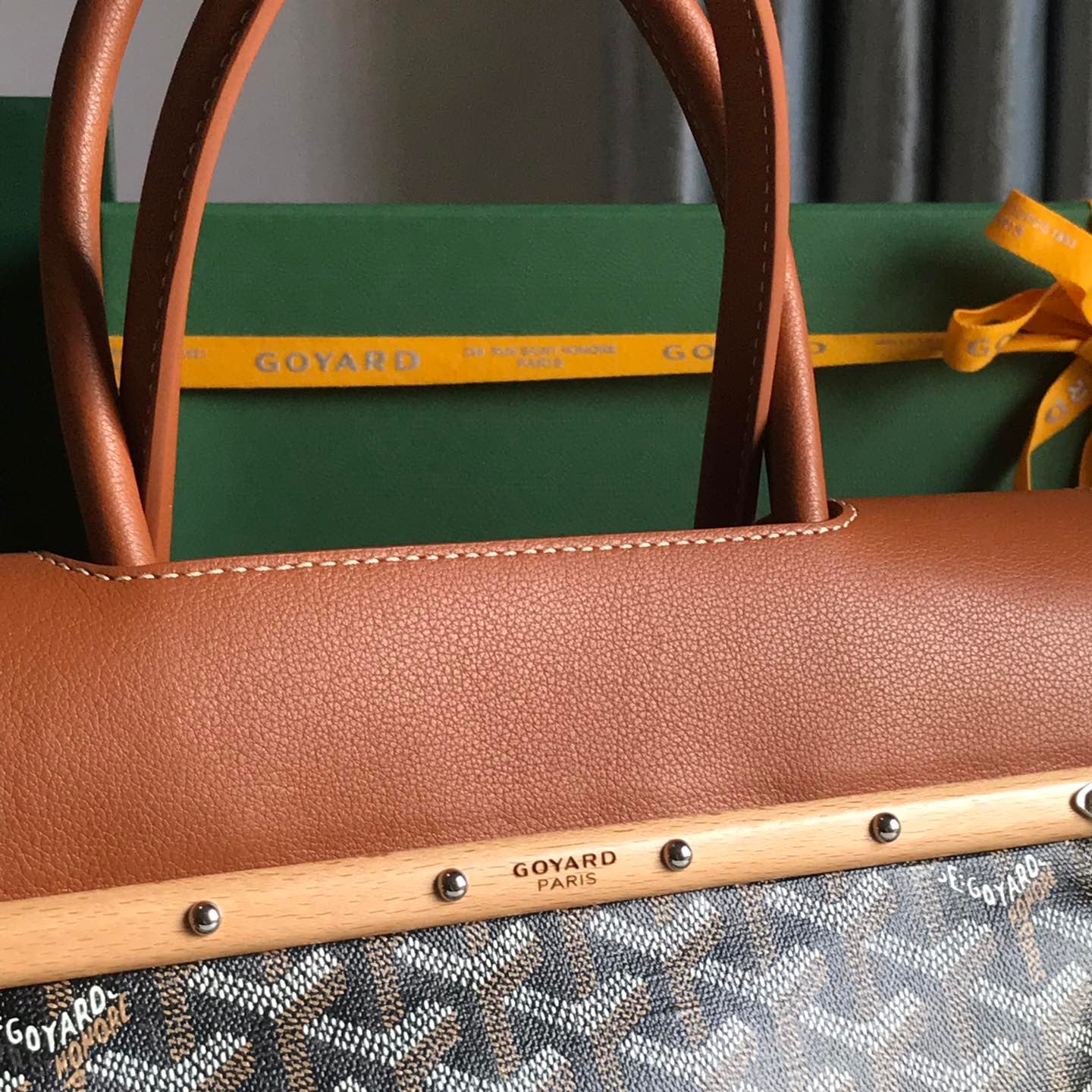 SAC SAIGON SOUPLE 34 EN TOILE GOYARDINE MARRON ET CUIR DE VEAU