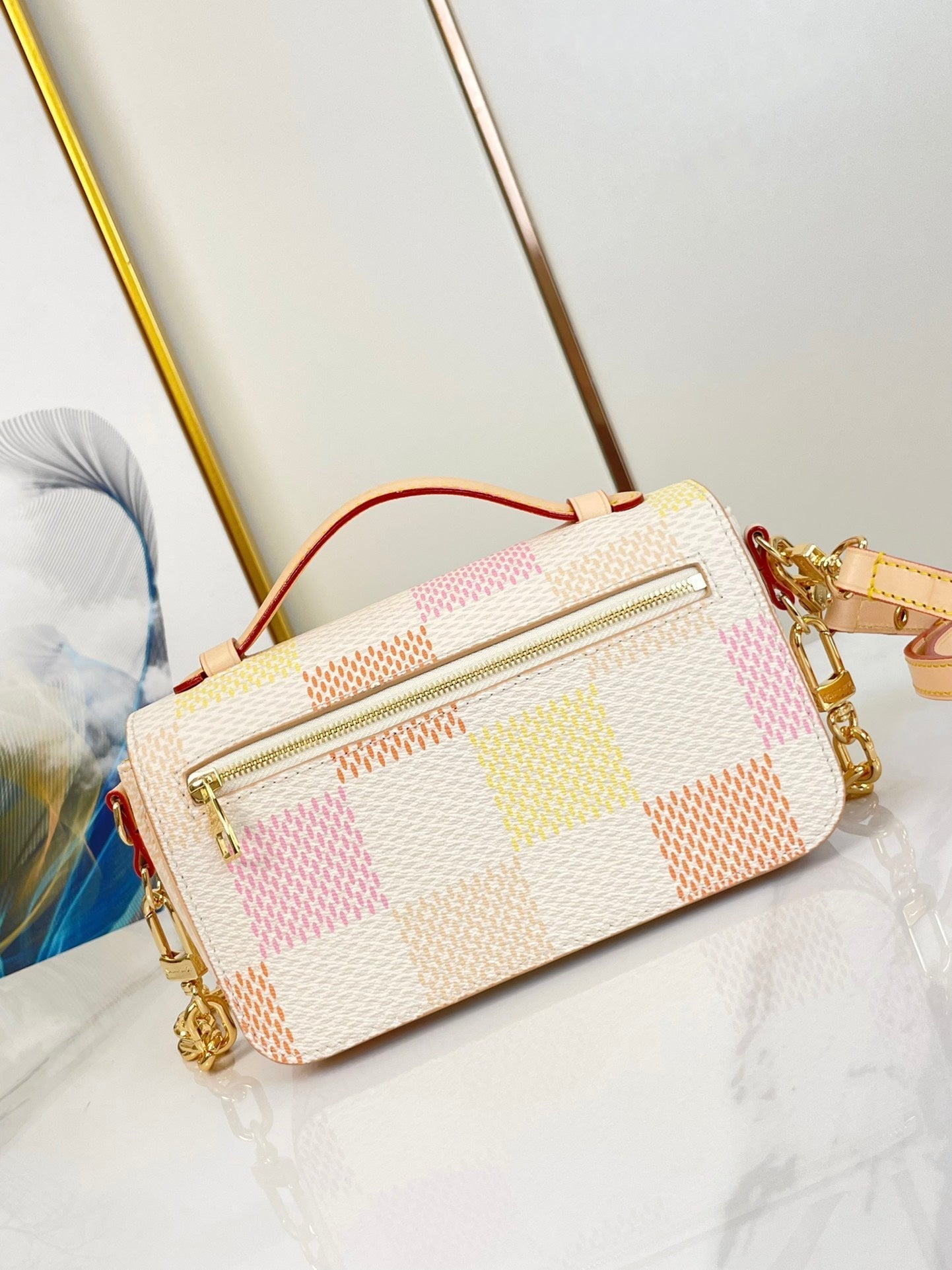 POCHETTE M¨¦TIS EAST WEST 21 EN TOILE GÉANTE DAMIER PÊCHE QUINCAILLERIE DORÉ