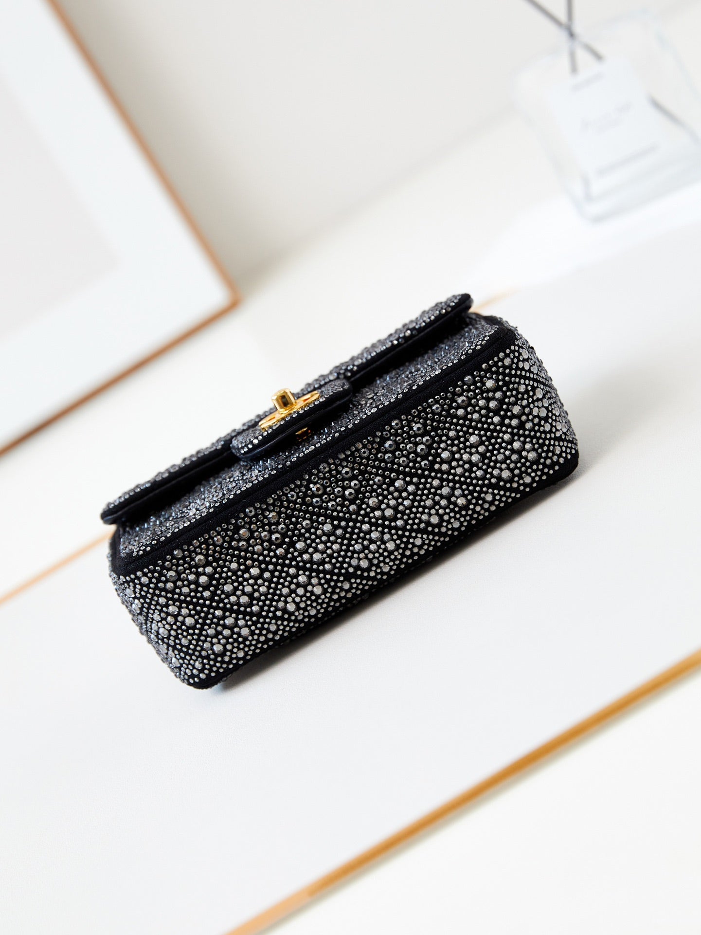 24b mini flap bag 20cm black lambskin silver diamond